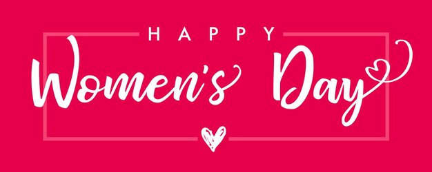 8 de marzo Feliz Día de la Mujer tarjeta horizontal, banner o botón web. Linda inscripción caligráfica