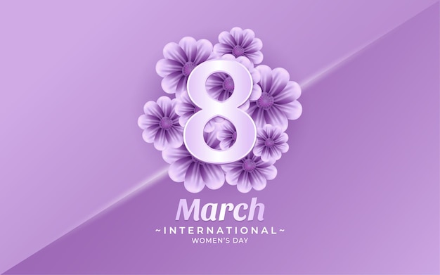 8 de marzo, fondo feliz del día de la mujer con flores en ilustraciones de estilo realista