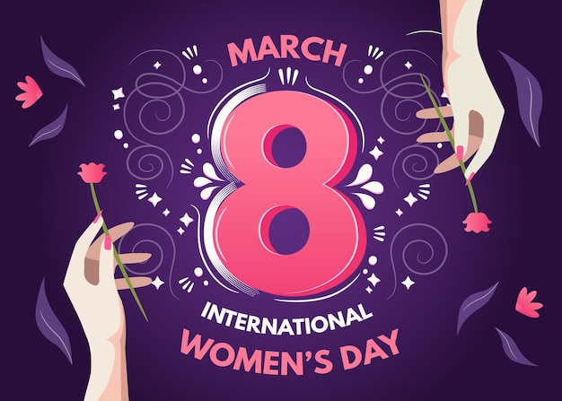 8 de marzo, ilustración de vector de banner de saludo de feliz día de la mujer. Gran número ocho