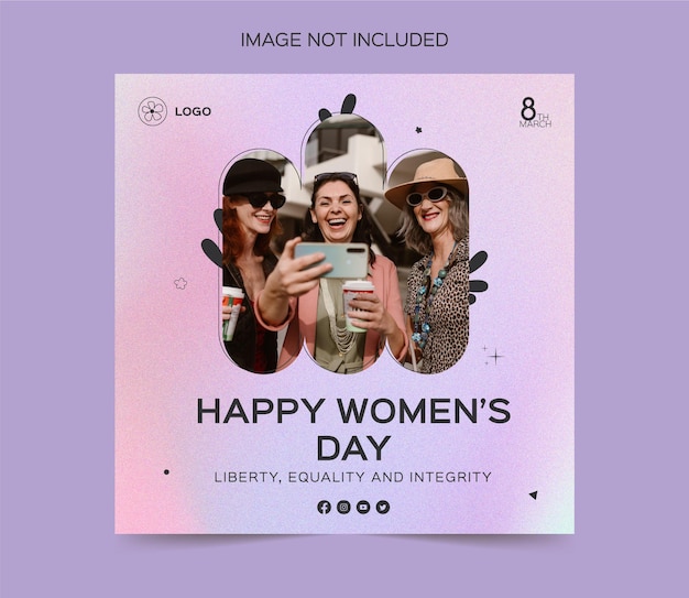 Vector 8 de marzo plantilla de diseño de publicación en redes sociales del día de la mujer feliz con fondo degradado púrpura