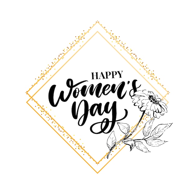 8 de marzo. tarjeta de felicitación del día de la mujer feliz con corona floral lineal