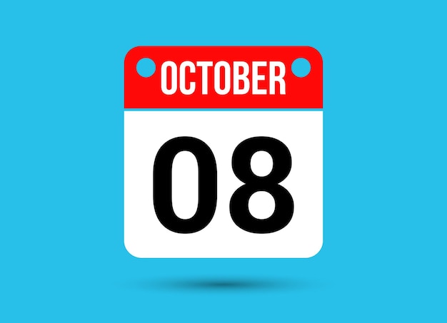 8 de octubre Fecha del calendario Icono plano Día 8 Ilustración vectorial