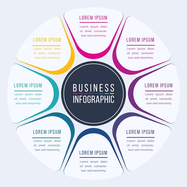 8 pasos Diseño de negocios infográfico 8 objetos elementos u opciones plantilla infográfica para negocios