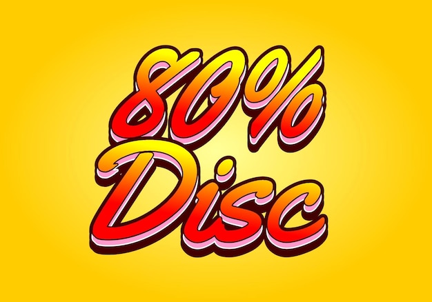 80 por ciento de descuento Efecto de texto en buenos colores y estilo 3D