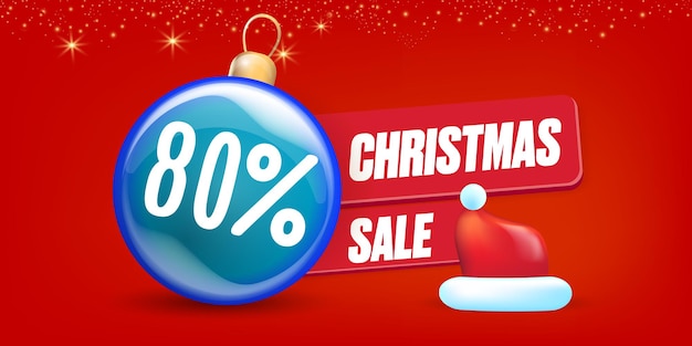 80 por ciento de descuento en la plantilla de diseño de banner de venta de Navidad