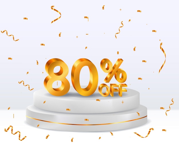 80% de descuento en el fondo de venta de números dorados 3D 80% de desconto en 3D con signo porcentual Diseño promocional
