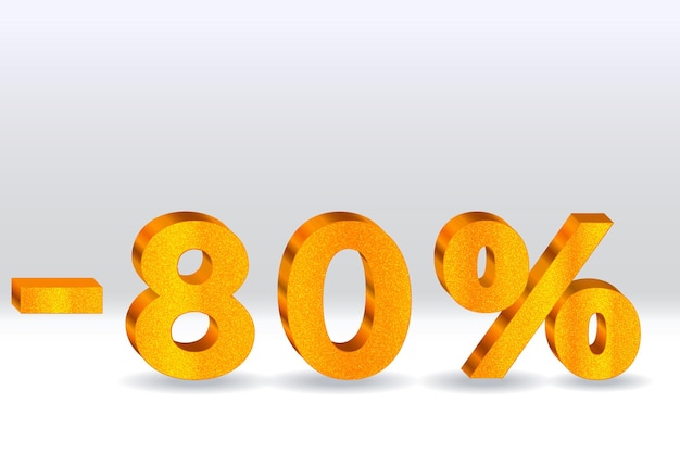 80% de descuento en el fondo de venta de números dorados 3D 80% de desconto en 3D con signo porcentual Promoción templa
