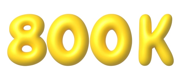 800k 800000 seguidores en redes sociales elemento de diseño dorado en estilo de dibujos animados ilustración vectorial 3d