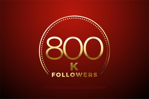 800k seguidores con números dorados y círculos.
