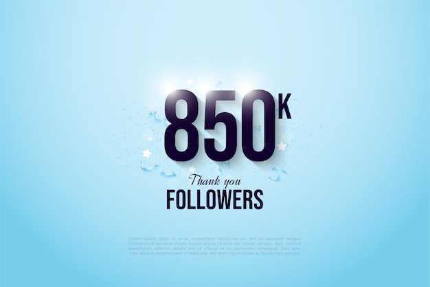 850k seguidores con números sobre fondo azul brillante