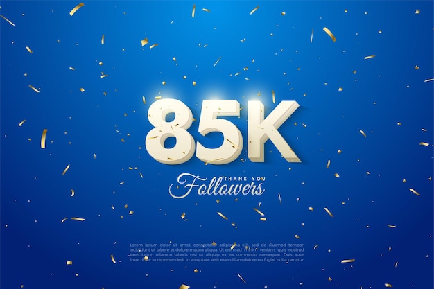 85k seguidores con números en blanco puro 3d.