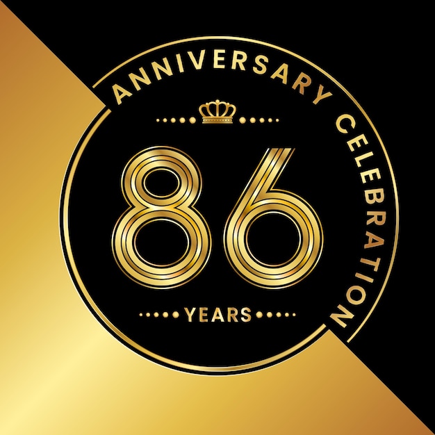 86 Aniversario Diseño de logotipo de celebración de aniversario con plantilla de vector de logotipo de número dorado