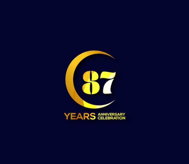 87 años de celebración del logotipo con oro moderno, mezcla de colores, logotipo del círculo, concepto de diseño.