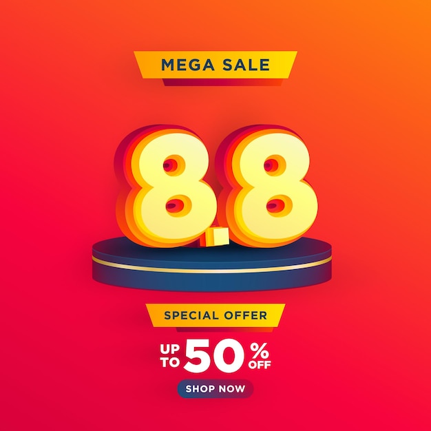 88 Día de compras en el podio para la campaña o promoción de anuncios en las redes sociales y el sitio web