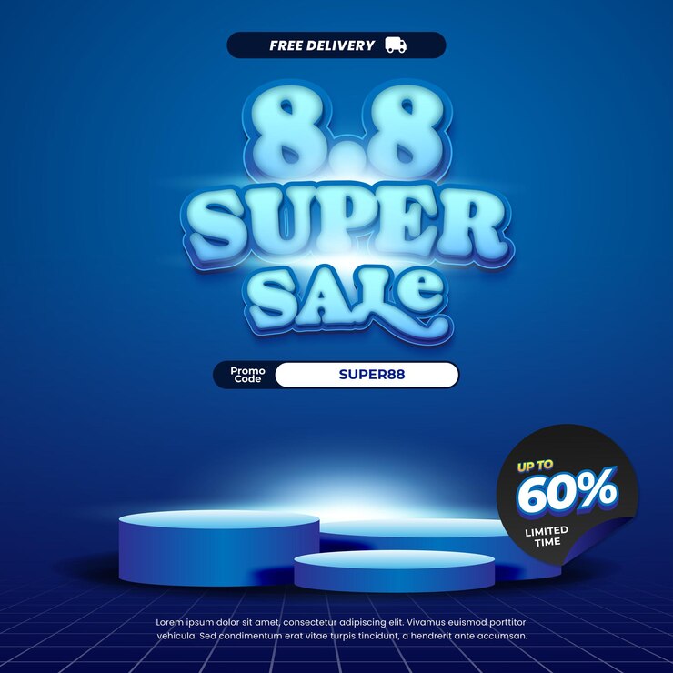 88 días de compras Concesiones de descuento Exclusivo Gradiente azul Banner de exhibición de efecto de texto editable