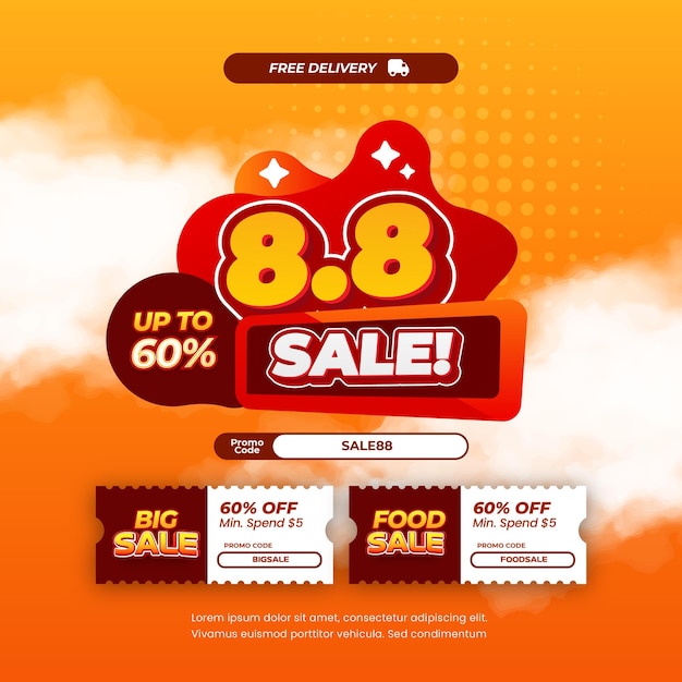 88 días de compras ofertas de descuento de venta Abstracto de gradiente naranja con banner de cupón