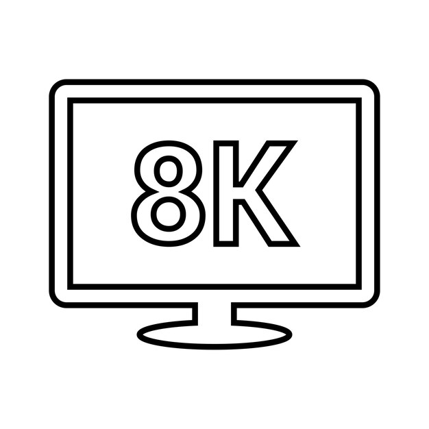 8k hdtv monitor icono de contorno de la televisión Vector de arte de línea