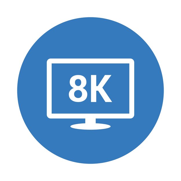 8k hdtv monitor icono de televisión diseño de color azul