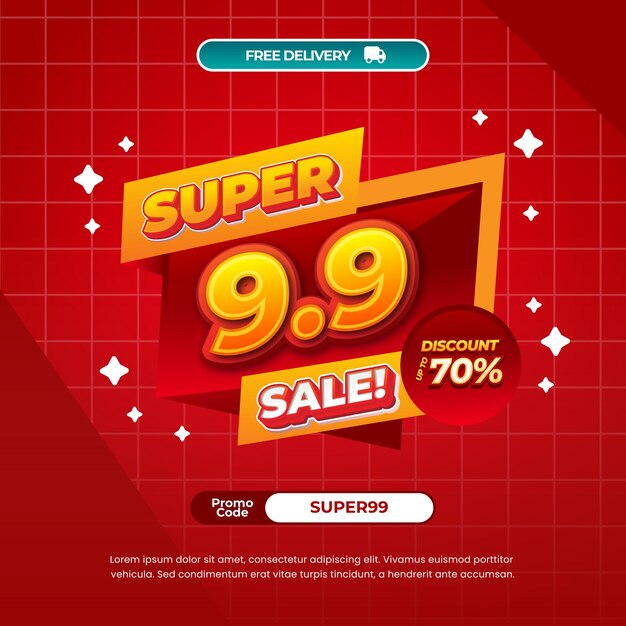 9 Día de compras Ofertas de descuento de venta Texto editable con plantilla de banner de insignia de etiqueta de gradiente rojo