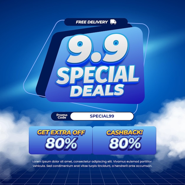 9 Día de compras Ofertas de descuento de venta con el vector de insignia de etiqueta de trapecio de gradiente azul