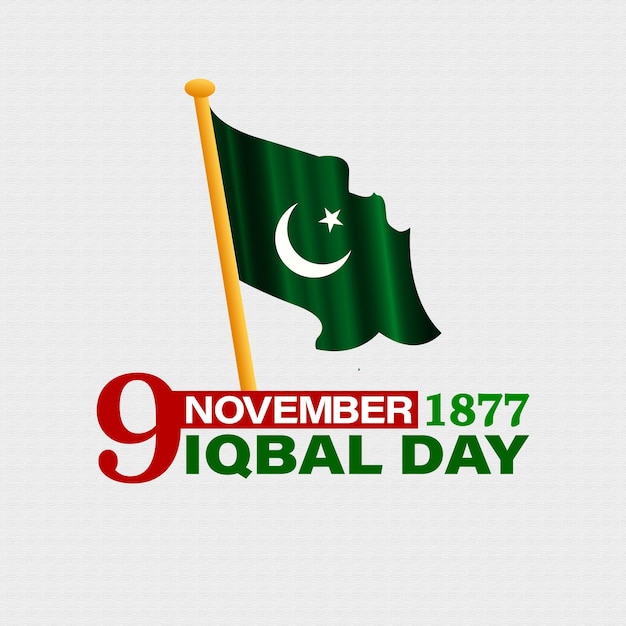 9 de noviembre de 1877 caligrafía del día de iqbal con bandera