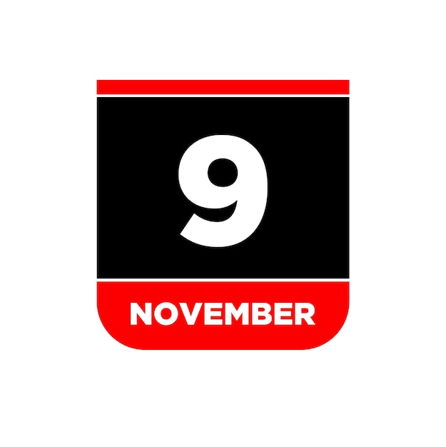 Vector 9 de noviembre calendario fecha icono 9 noviembre letras