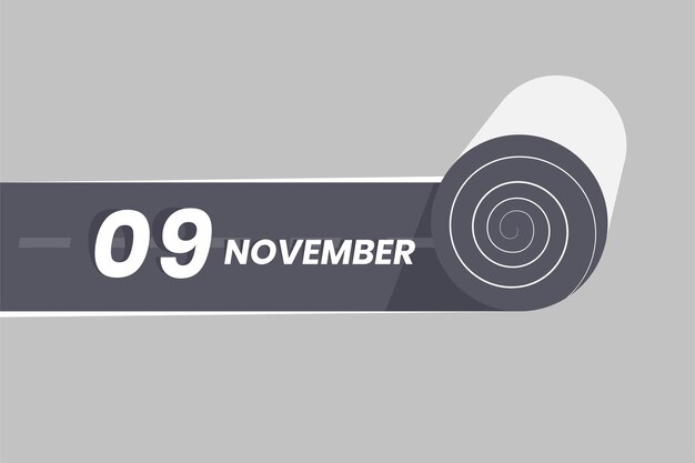 9 de noviembre icono de calendario rodando dentro de la carretera 9 de noviembre Fecha Mes icono ilustrador vectorial