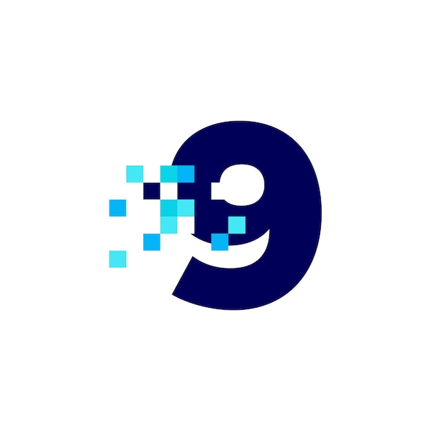 9 nueve números de píxeles marca digital de 8 bits logo vector icono ilustración