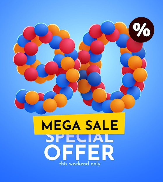 90 por ciento de descuento en composición creativa Mega venta ilustración vectorial
