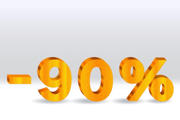 90% de descuento en el fondo de venta de números dorados 3D 90% de desconto en 3D con signo porcentual Templa de promoción
