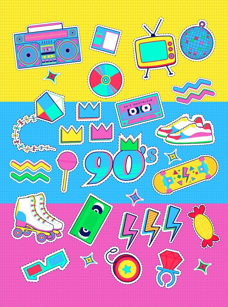 Vector 90s 80s nostálgico colorido retro pop art pegatinas