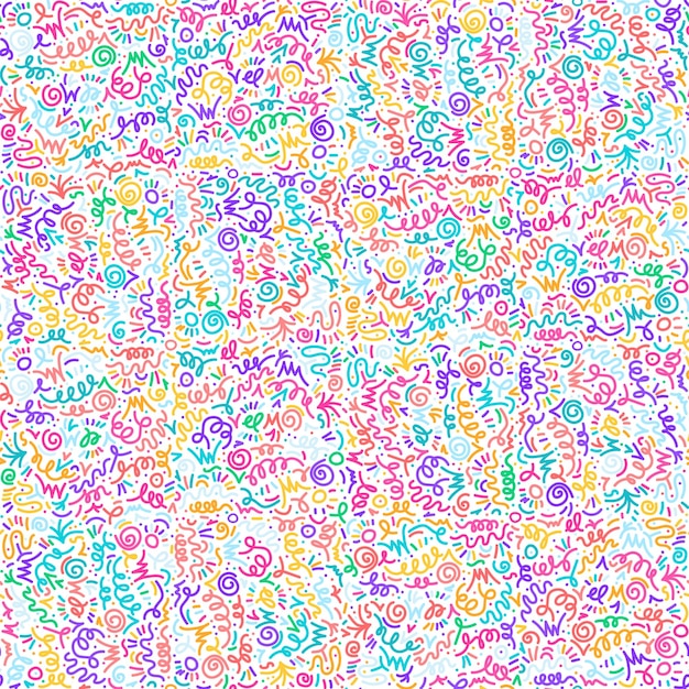 90s BW Squiggle Scribble Color Patrón sin costura