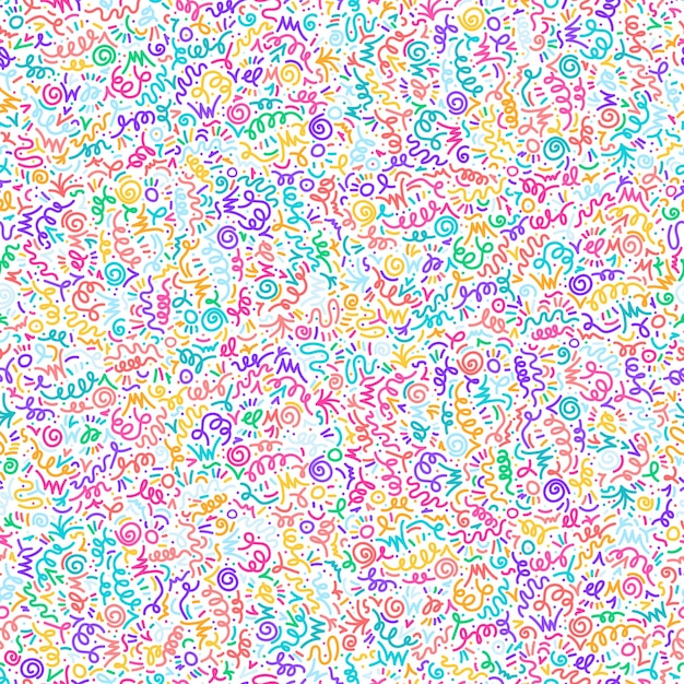 90s BW Squiggle Scribble Color Patrón sin costura