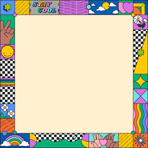 90s marco de las redes sociales post fresco colorido vector de la frontera