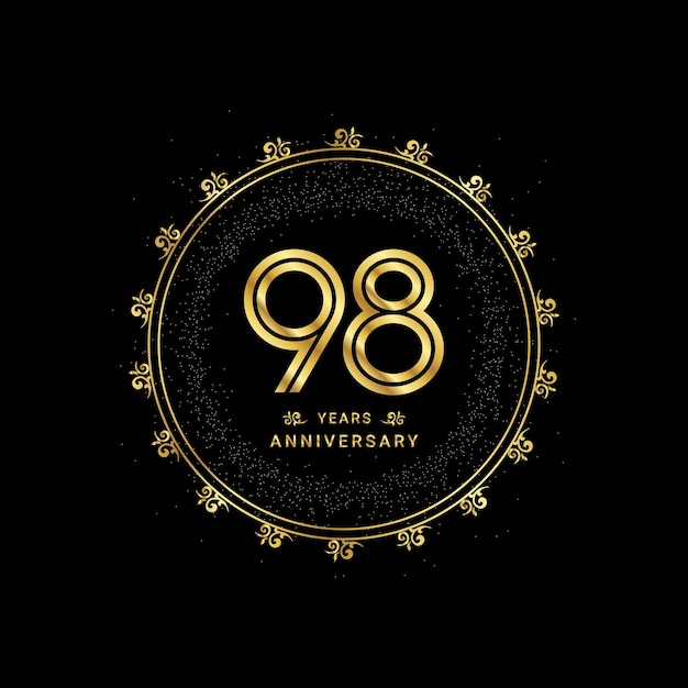 98 años de aniversario con un número dorado en una plantilla de diseño floral clásico