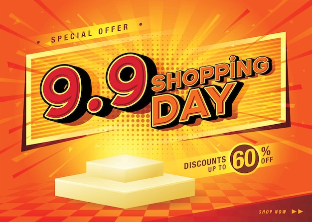 99 día de compras promoción de venta diseño de banner oferta especial descuento plantilla de banner de compras