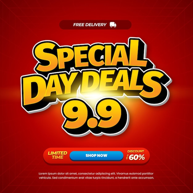 99 de septiembre Ofertas de descuento de venta Gradiente rojo Efecto de texto editable Banner de promoción de cómics dinámico