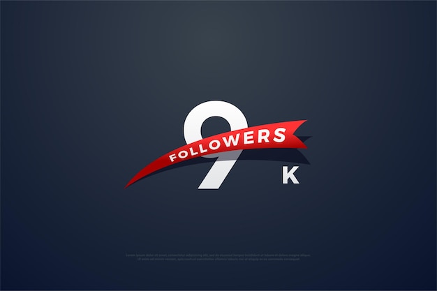 9k seguidores con números e imágenes rojos puntiagudos
