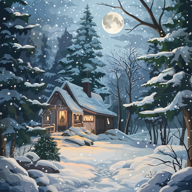 A_cozy_house_nestled_in_a_snowy_forest_Vector