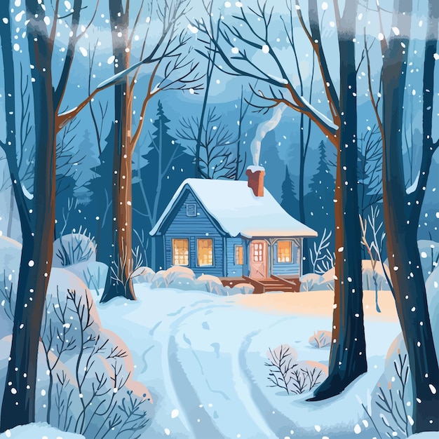 A_cozy_house_nestled_in_a_snowy_forest_Vector