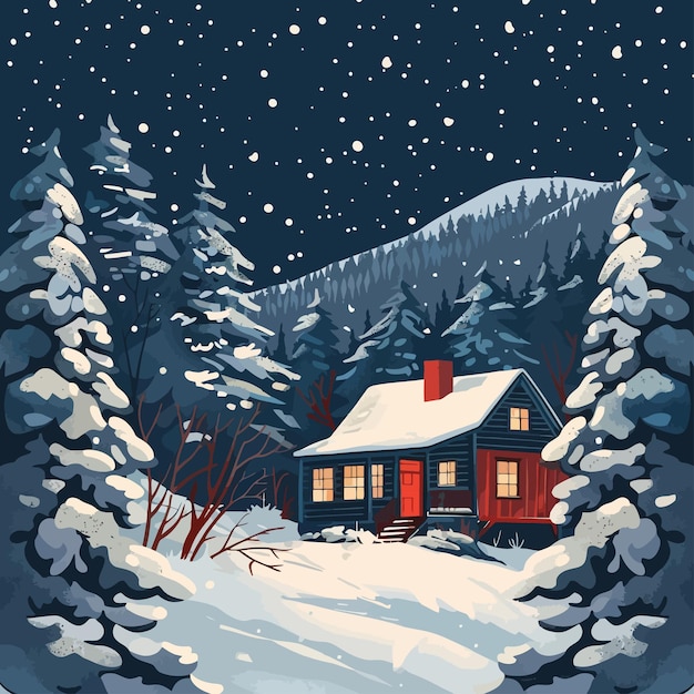 A_cozy_house_nestled_in_a_snowy_forest_Vector