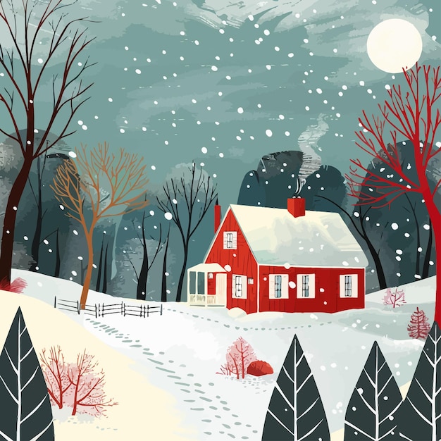 A_cozy_house_nestled_in_a_snowy_forest_Vector