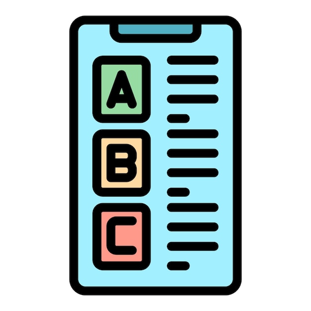 Abc icono de cuestionario telefónico contorno vector Examen de trivia Mostrar el color del cartel plano