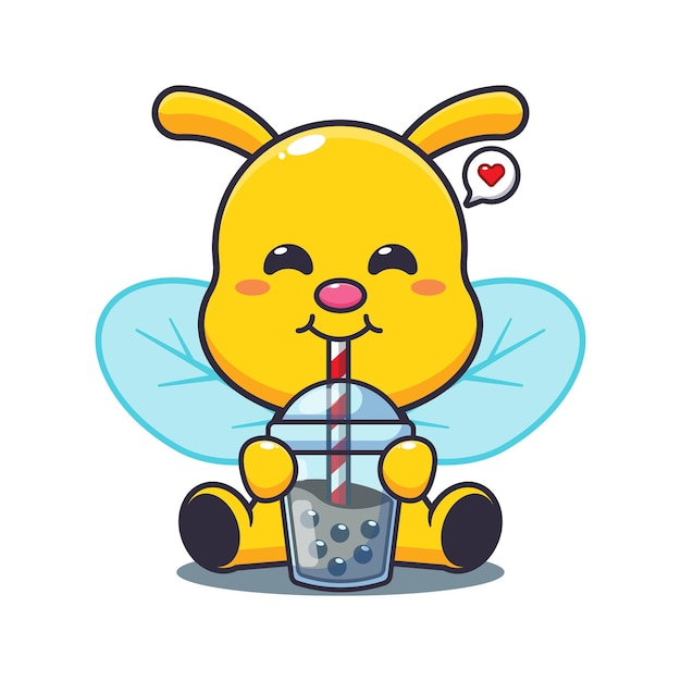 abeja bebida boba leche té dibujos animados vector ilustración