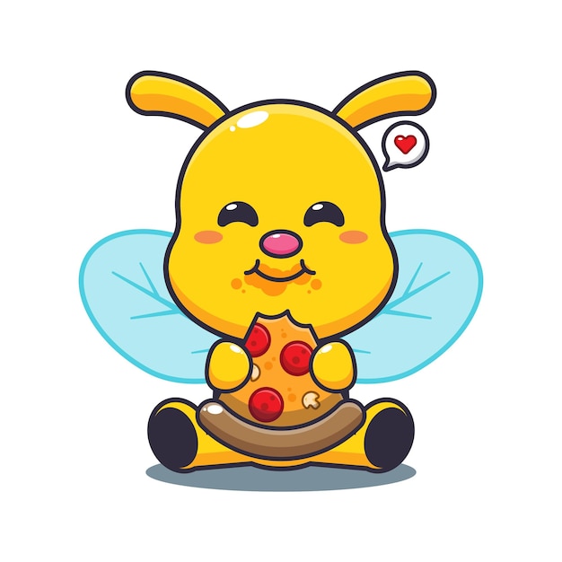abeja comiendo pizza dibujos animados vector ilustración