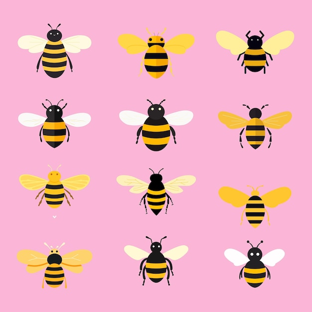 Abeja conjunto gráficos vectoriales abstractos estilo de ilustración plana simple y elegante