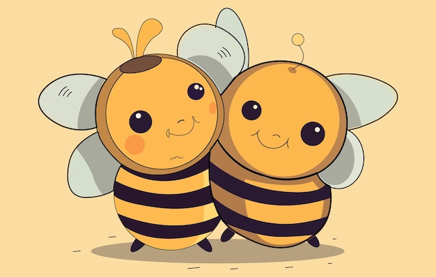Abeja de dibujos animados abrazando conjunto de iconos de dibujos animados Las abejas lindas vuelan sobre la flor Ilustración vectorial