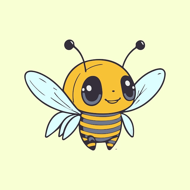 Una abeja de dibujos animados con alas y un fondo amarillo.