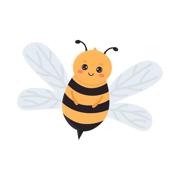 Abeja de dibujos animados lindo aislado sobre fondo blanco ilustración vectorial