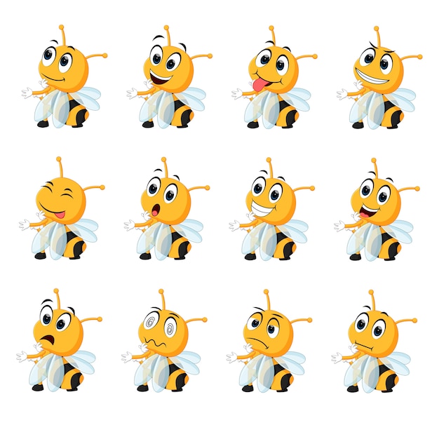 abeja con diferentes expresiones faciales